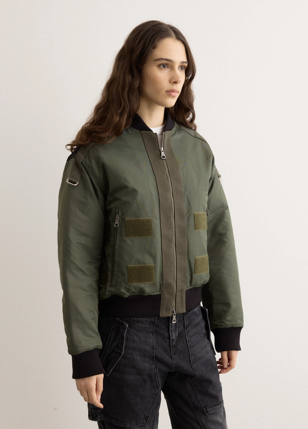 Windproof Closure ReinforcedElasticHem Flight Layered Bomber Jacket