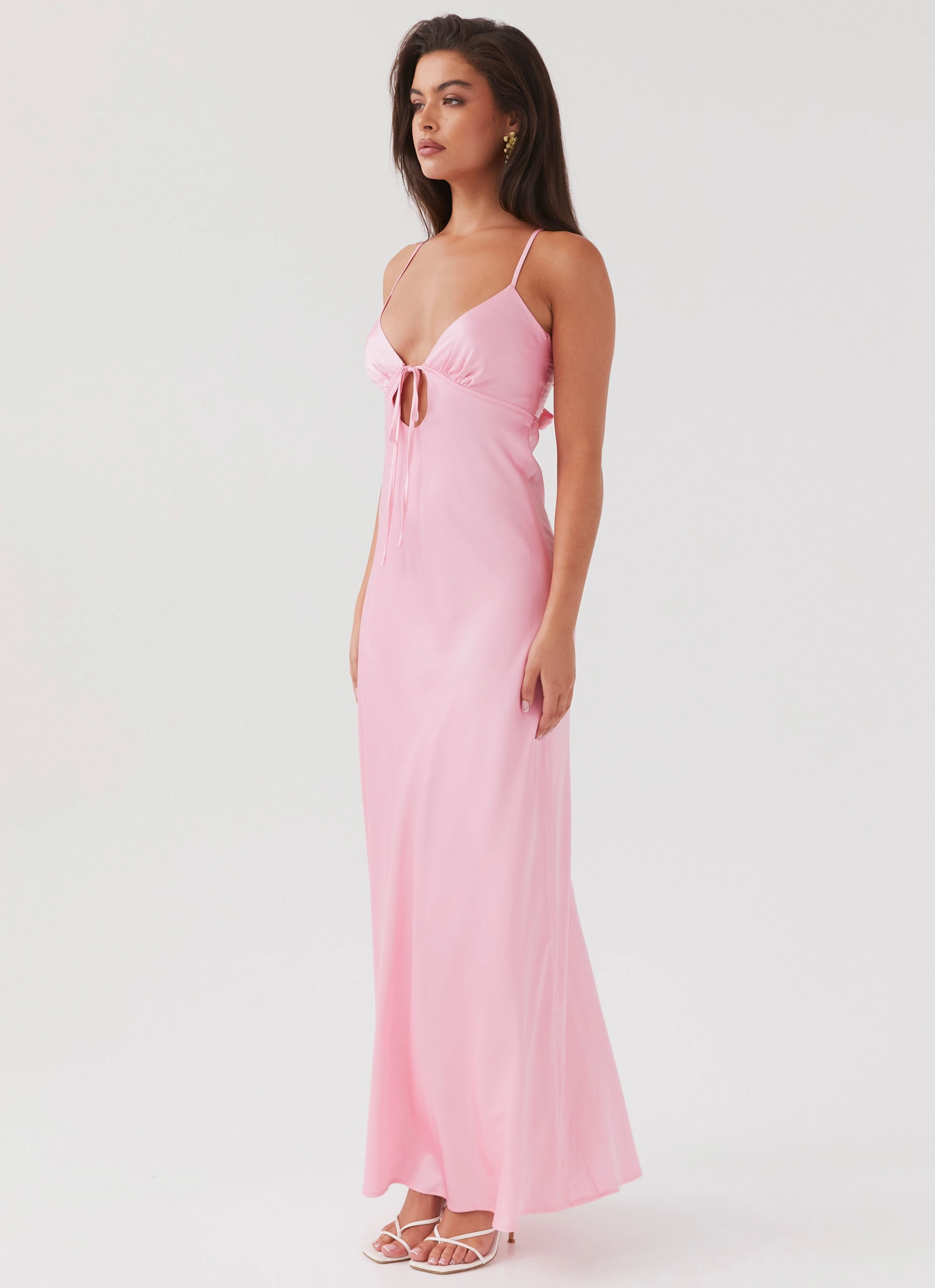 Bohemian-Style Blush Glow Flora Satin Maxi Dress - Candy