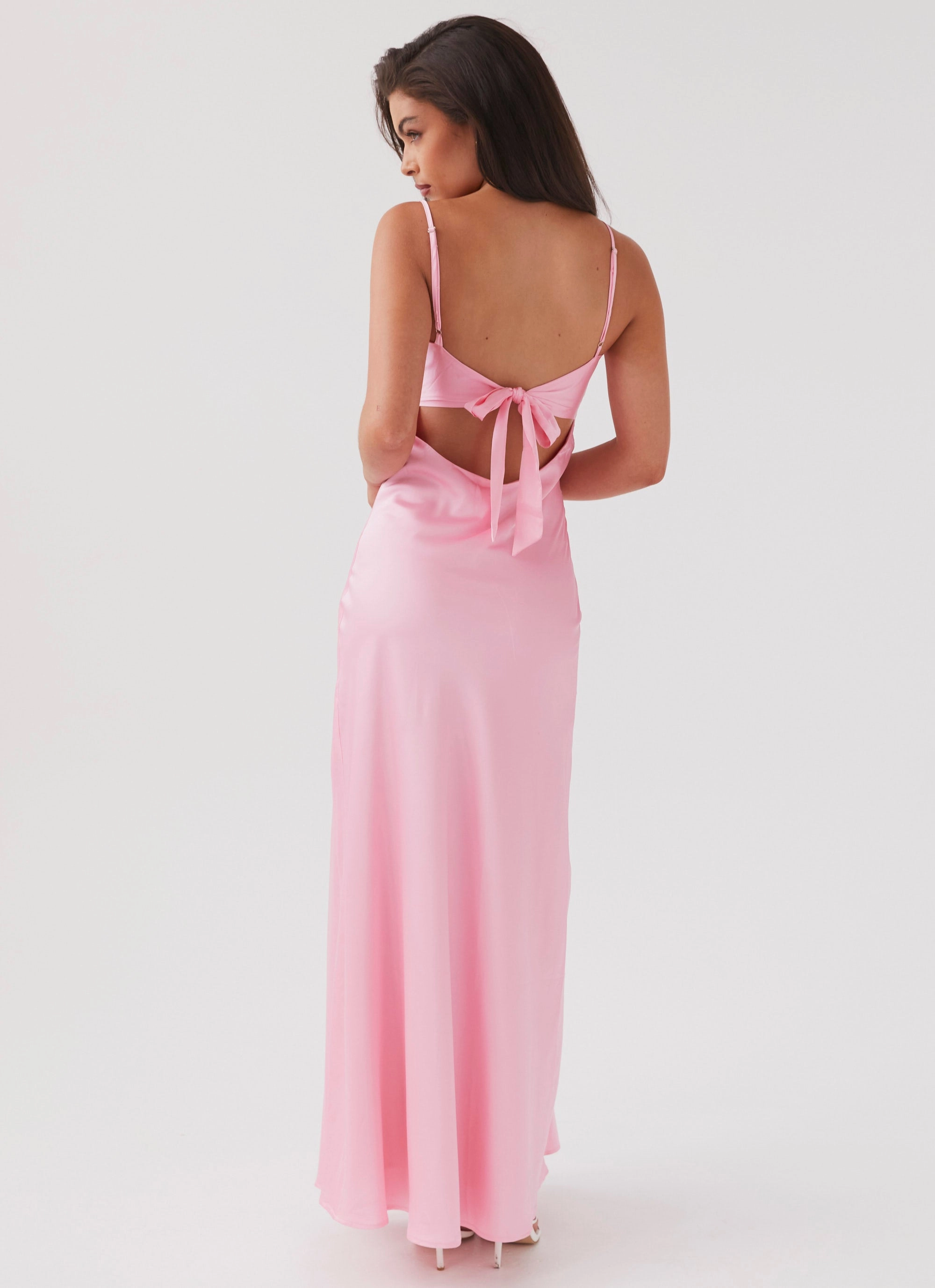 Chill Piece Dreamy Layers Flora Satin Maxi Dress - Candy