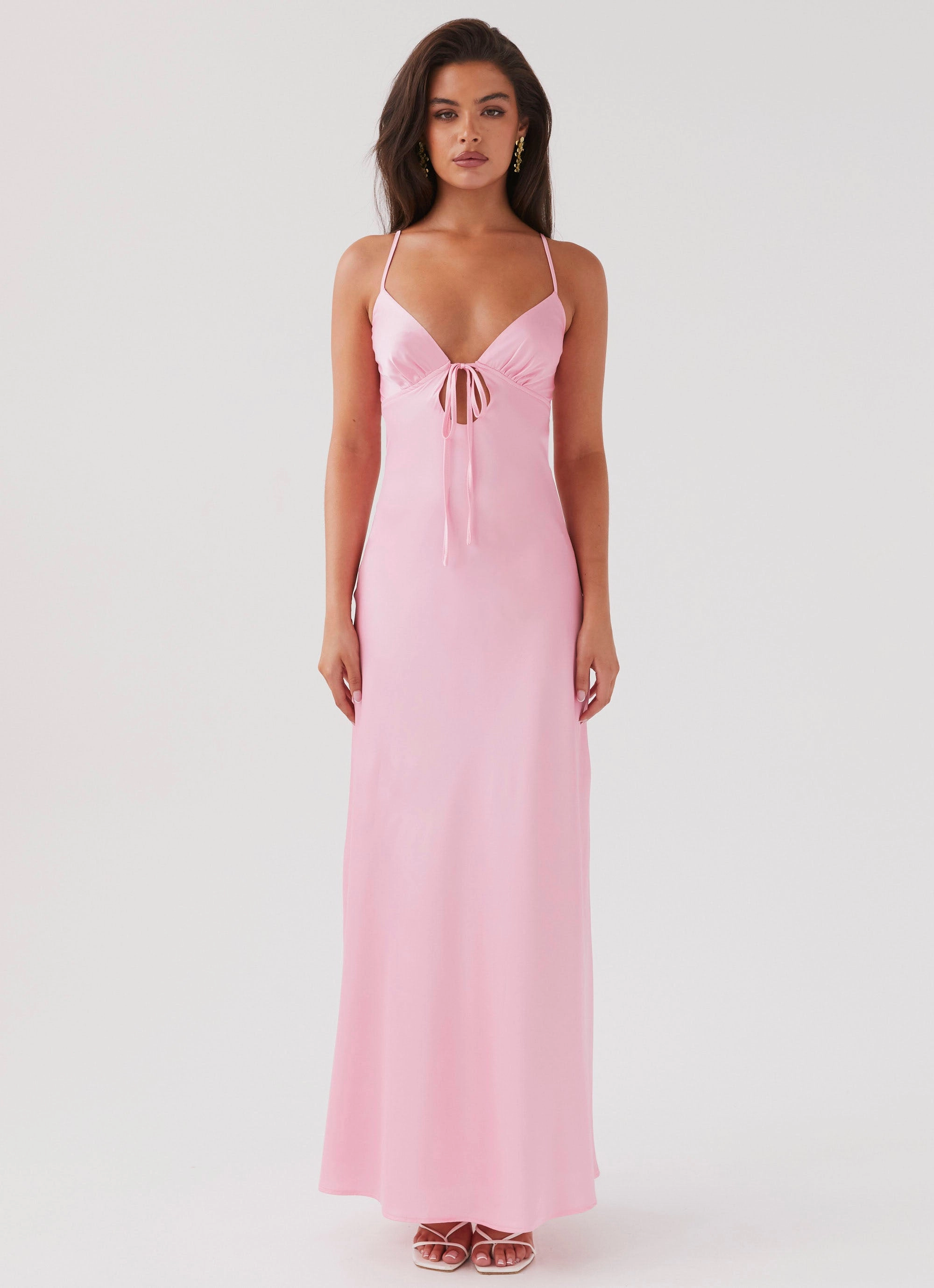 Flora Satin Maxi Dress - Candy Relaxed Line Daily Silhouette