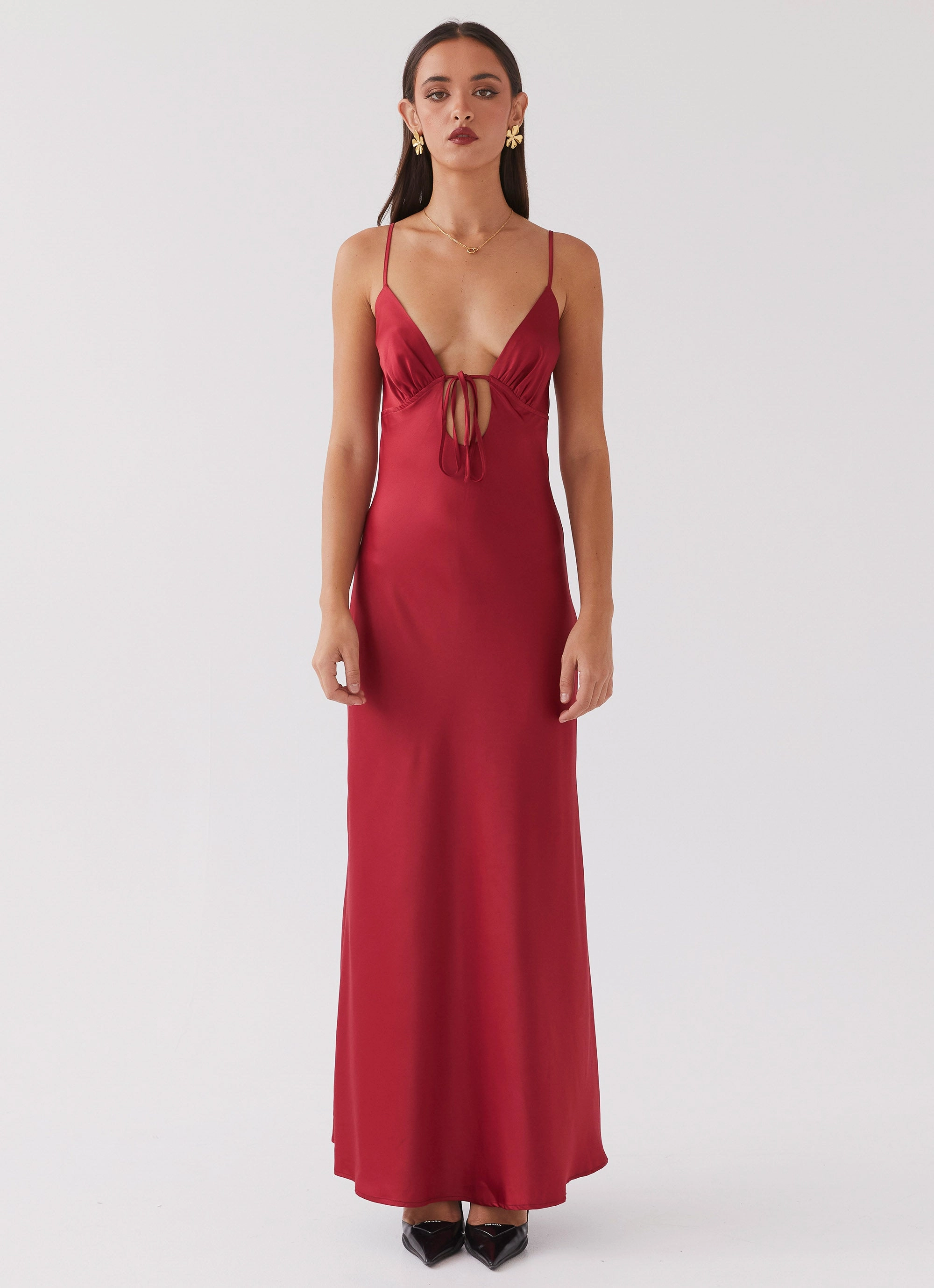 Flora Satin Maxi Dress - Cherry Glam Feel