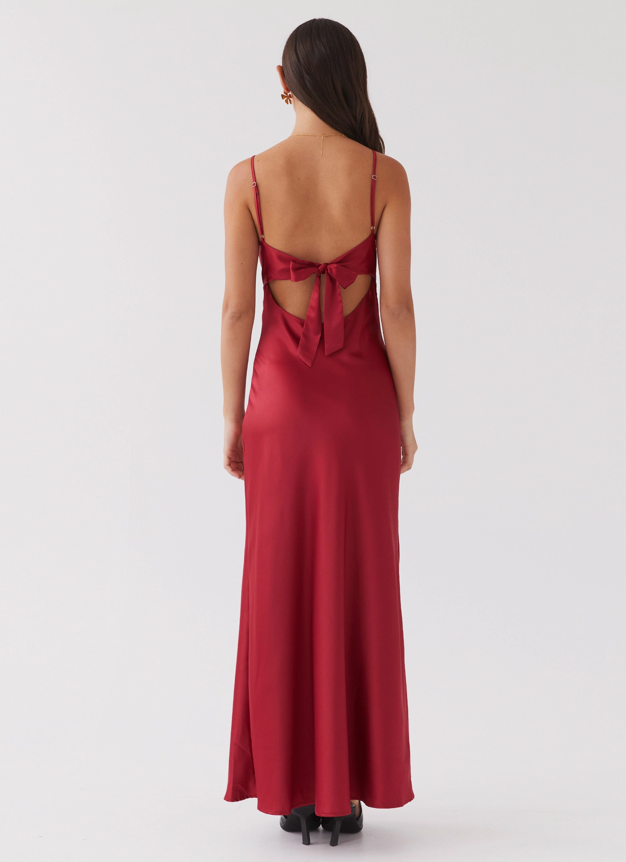knee-length Flora Satin Maxi Dress - Cherry
