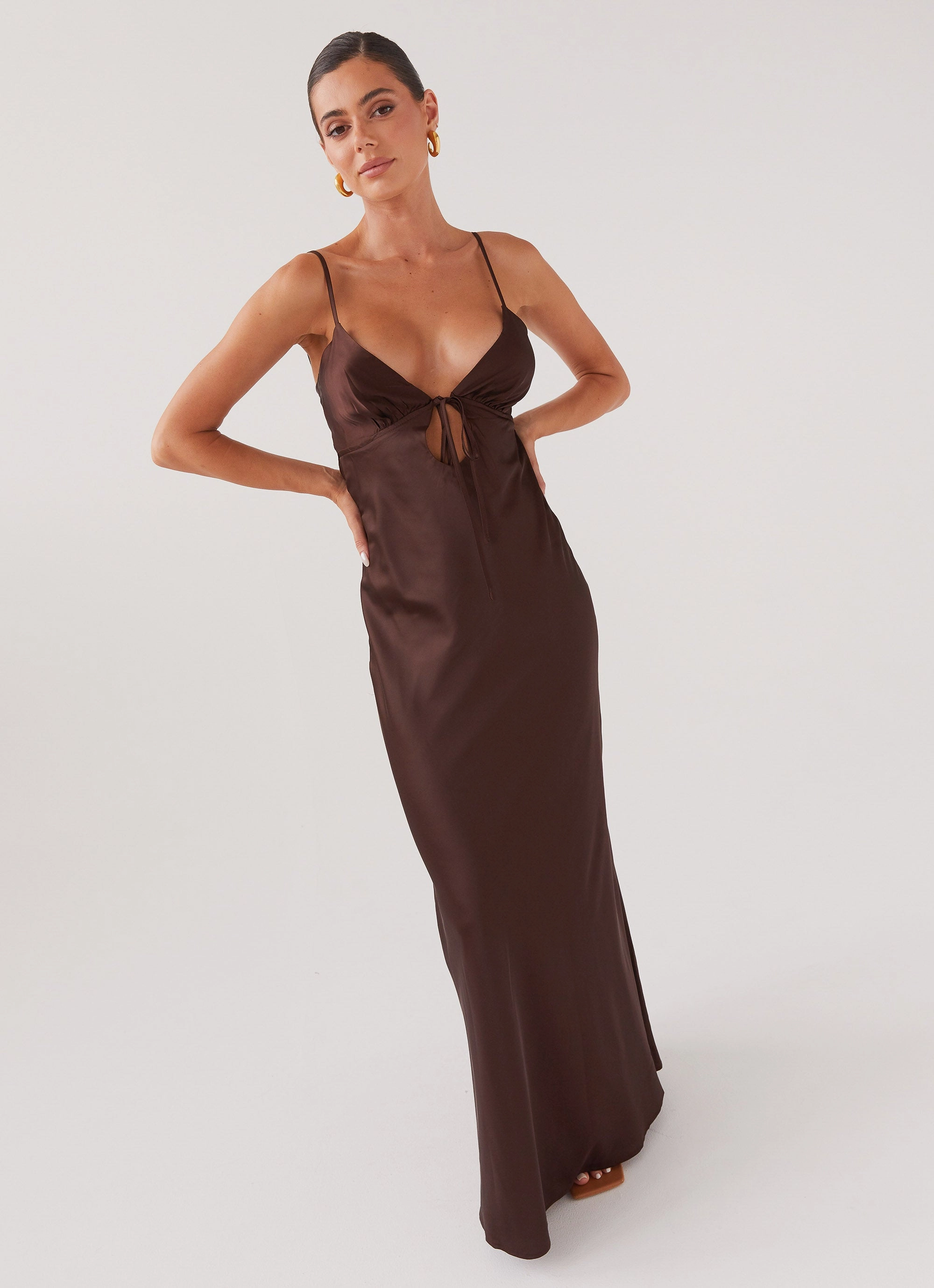 Flora Satin Maxi Dress - Chocolate Relax Mode Everyday Ready
