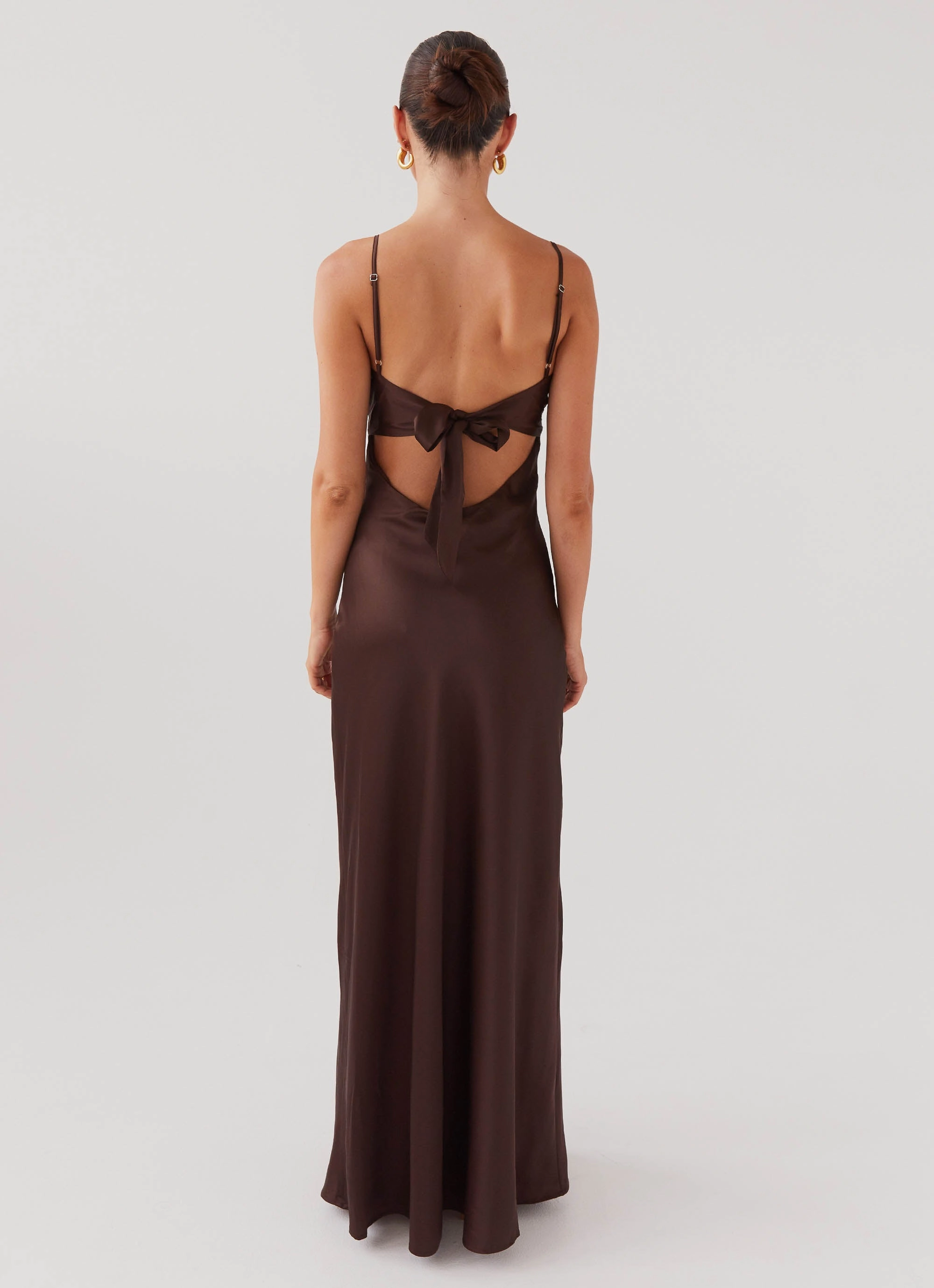 Structured-Shape Casual Layers Flora Satin Maxi Dress - Chocolate