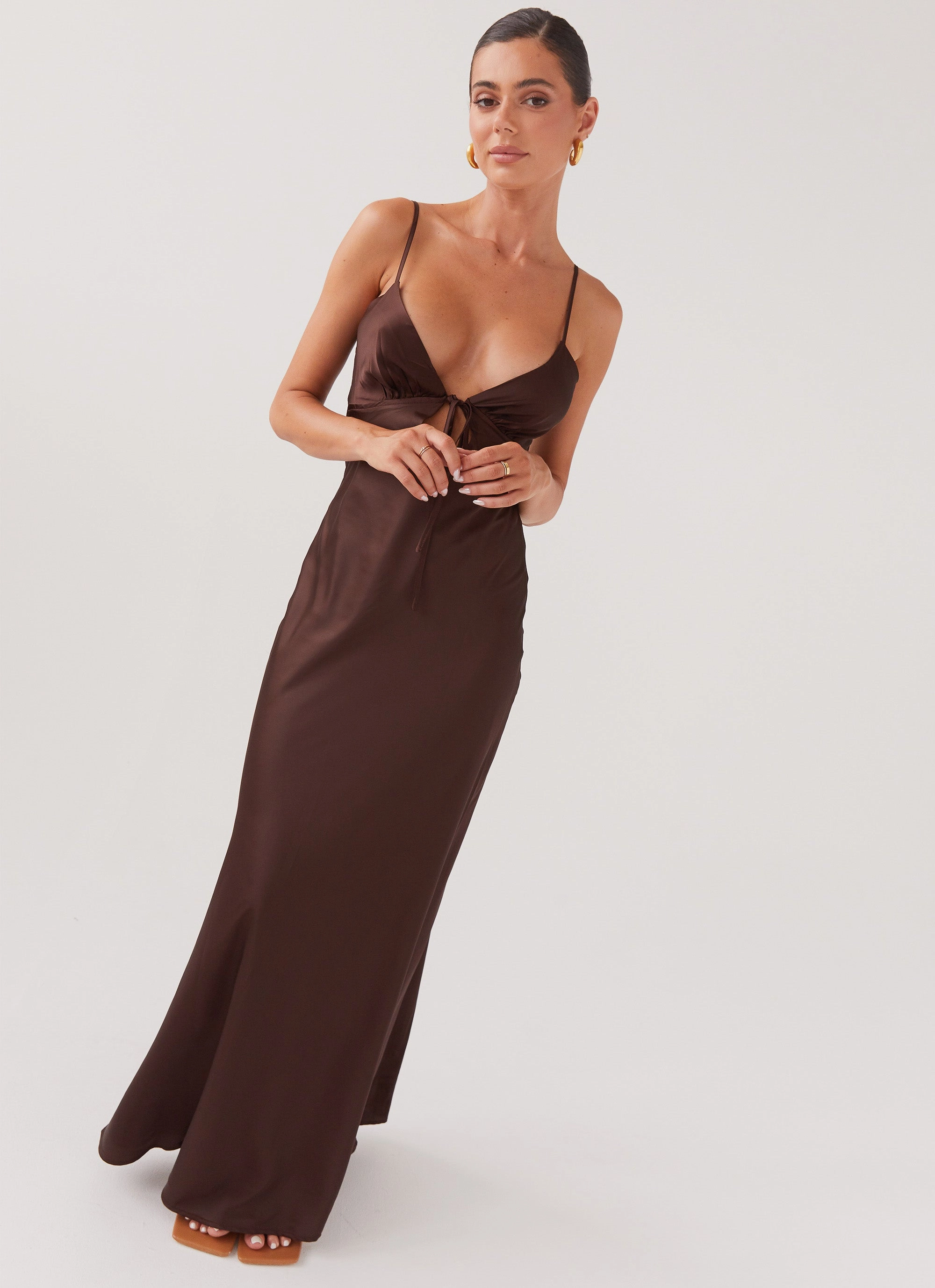 Flora Satin Maxi Dress - Chocolate Mood Casual Studio Style