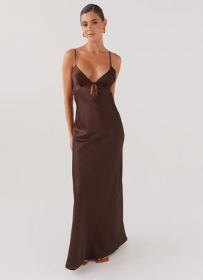WaterRepellentCoating Flora Satin Maxi Dress - Chocolate