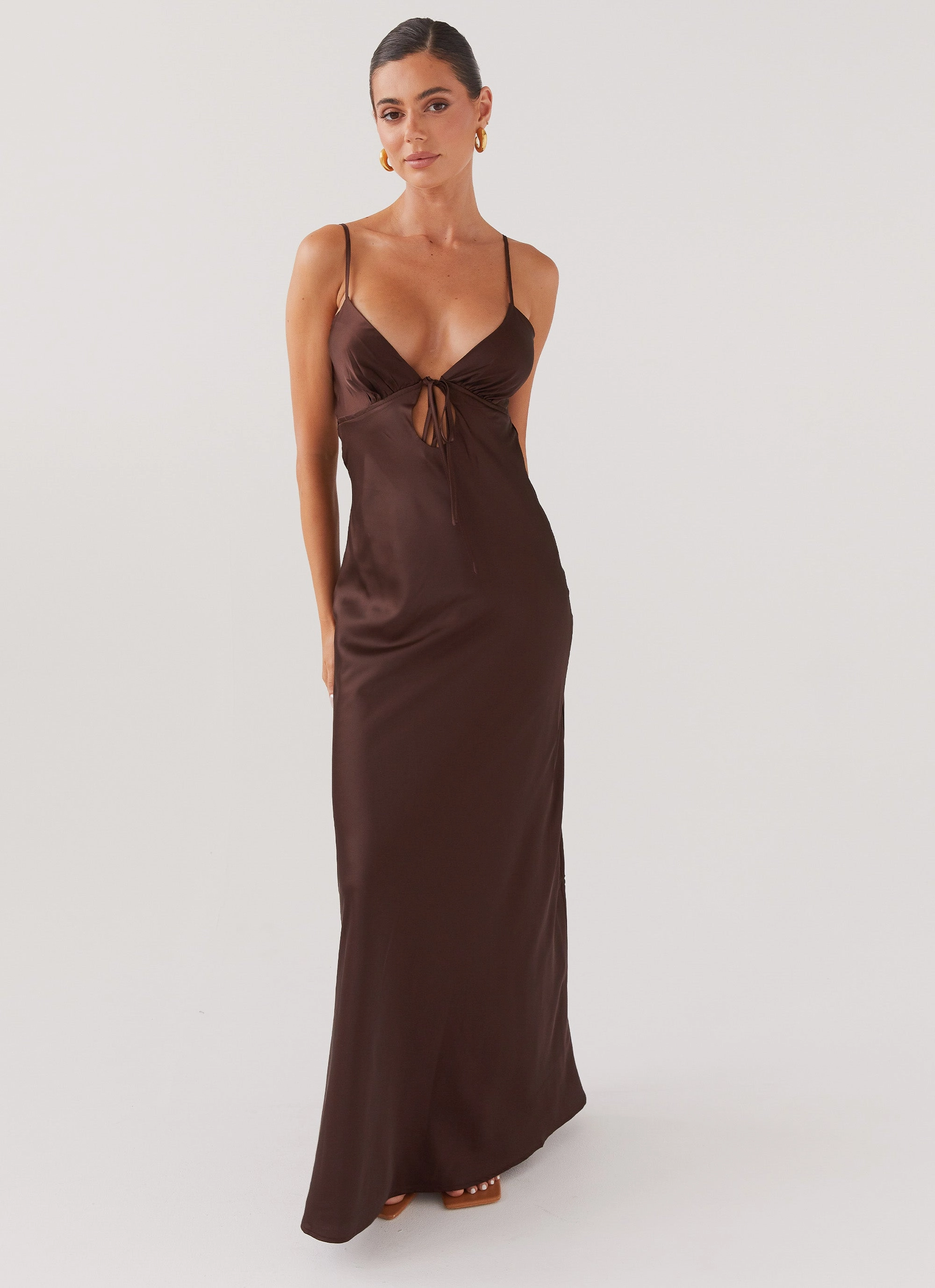 WaterRepellentCoating Flora Satin Maxi Dress - Chocolate
