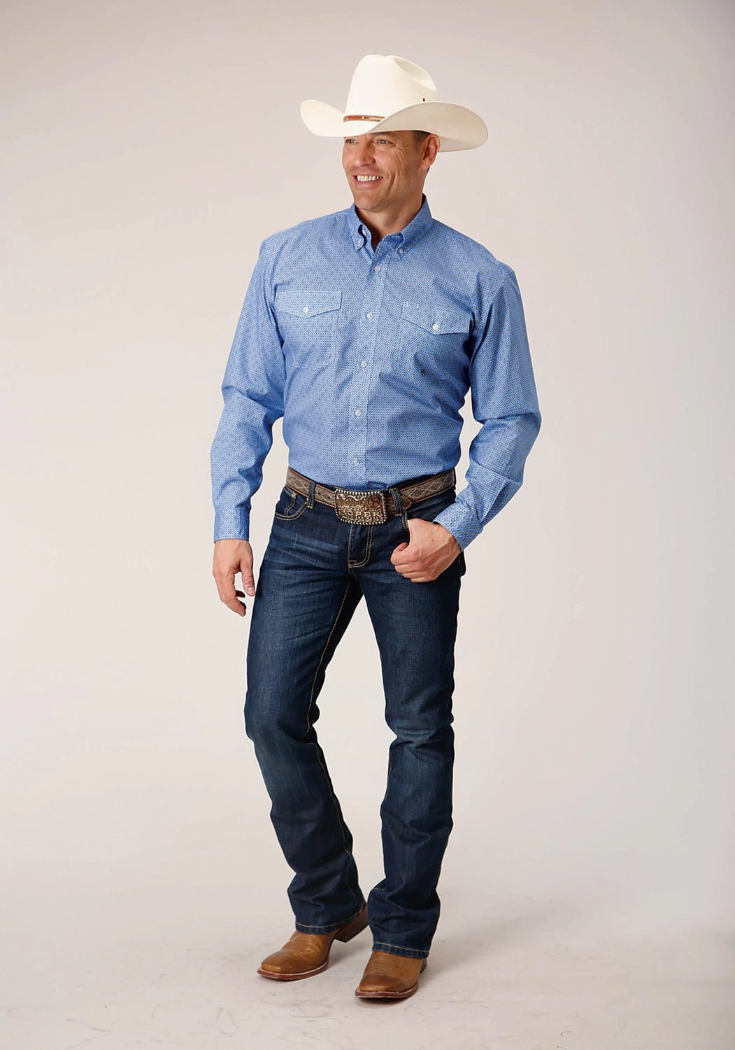 Spring Collection Roper Mens Thistle Foulard Blue 100% Cotton L/S Shirt