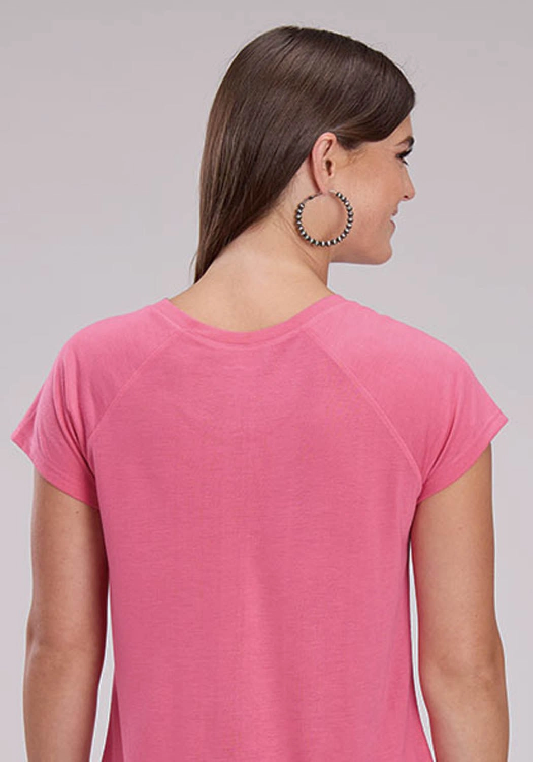 Layered Collar Versatile Design Roper Womens Longhorn Self Tie Pink Poly/Rayon S/S T-Shirt