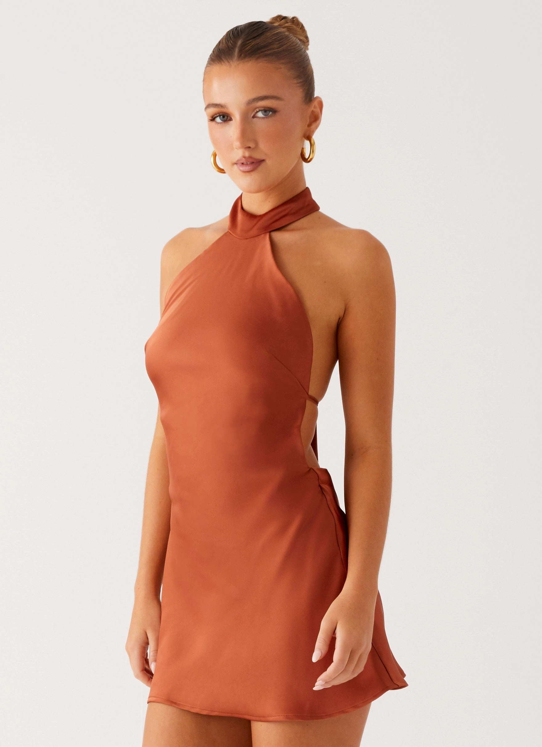 Retro Mood Aura Glow Golden Dunes Mini Dress - Rust