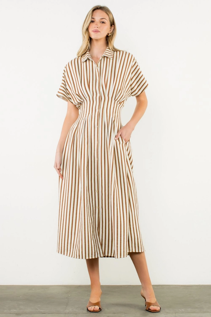 Florence Stripe Short Sleeve Midi Dress Art Inspired Smile Soft