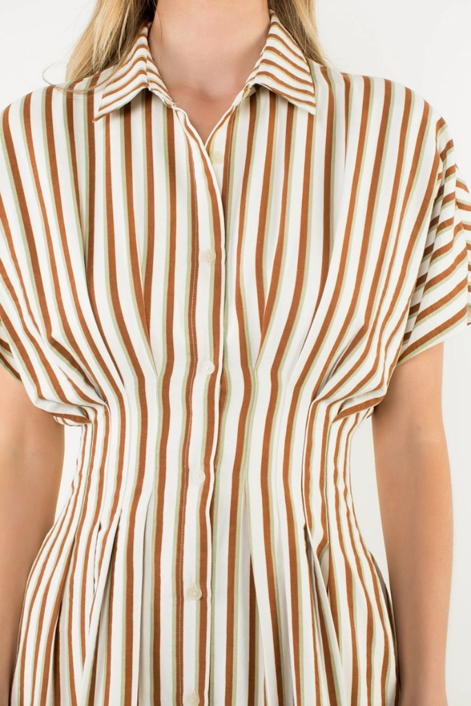 Florence Stripe Short Sleeve Midi Dress Formal Aura Travel Friendly