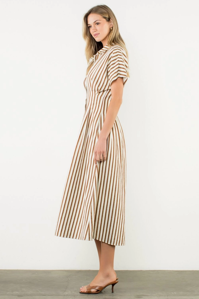 ConvertibleNeckline Florence Stripe Short Sleeve Midi Dress