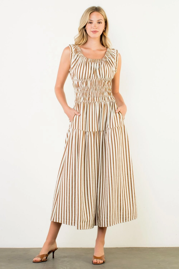 Polished Finish Florence Stripe Sleeveless Midi Dress