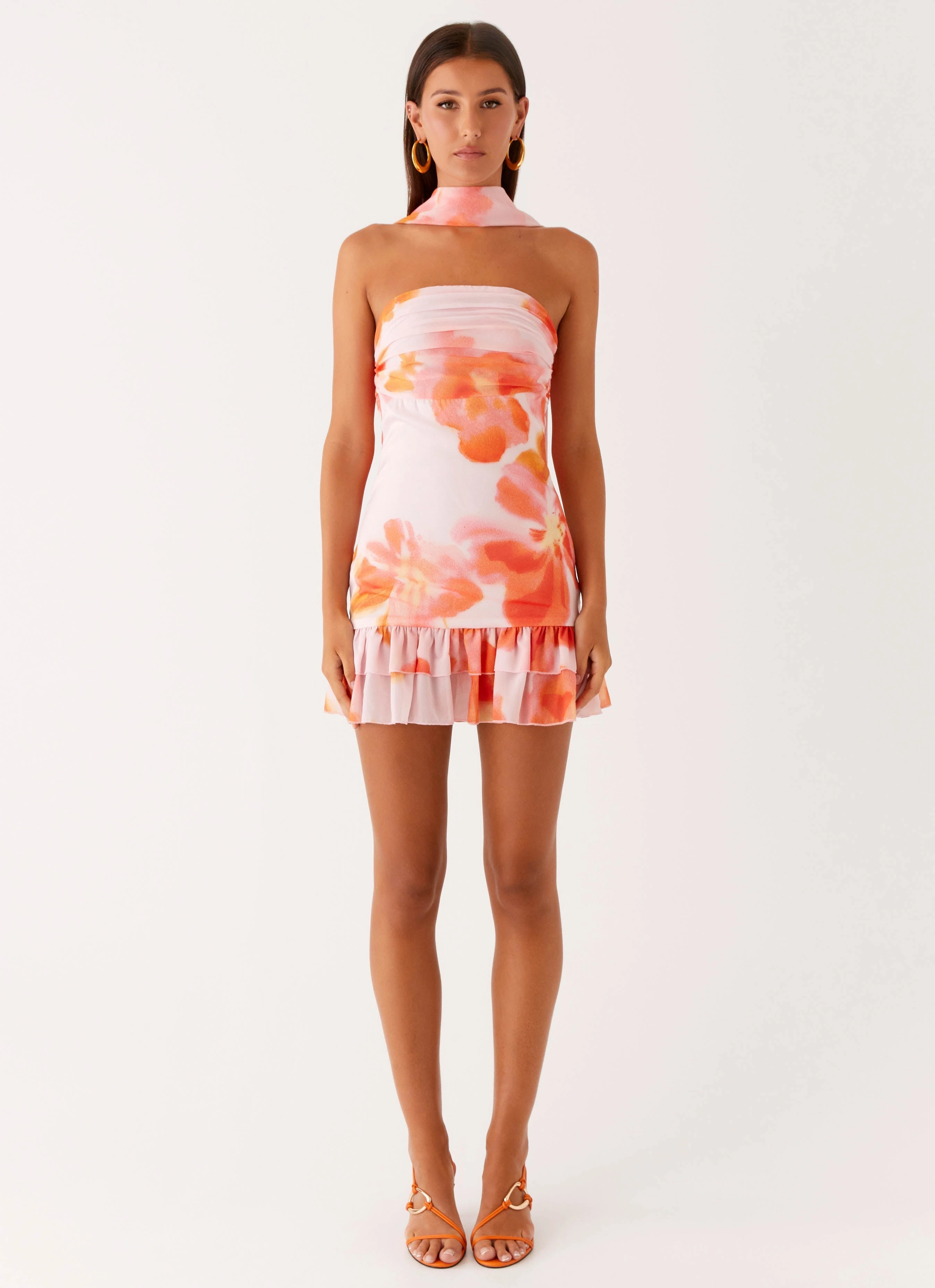 Manon Scarf Mini Dress - Blushing Blossom Empire Waist Maximalist-Trend