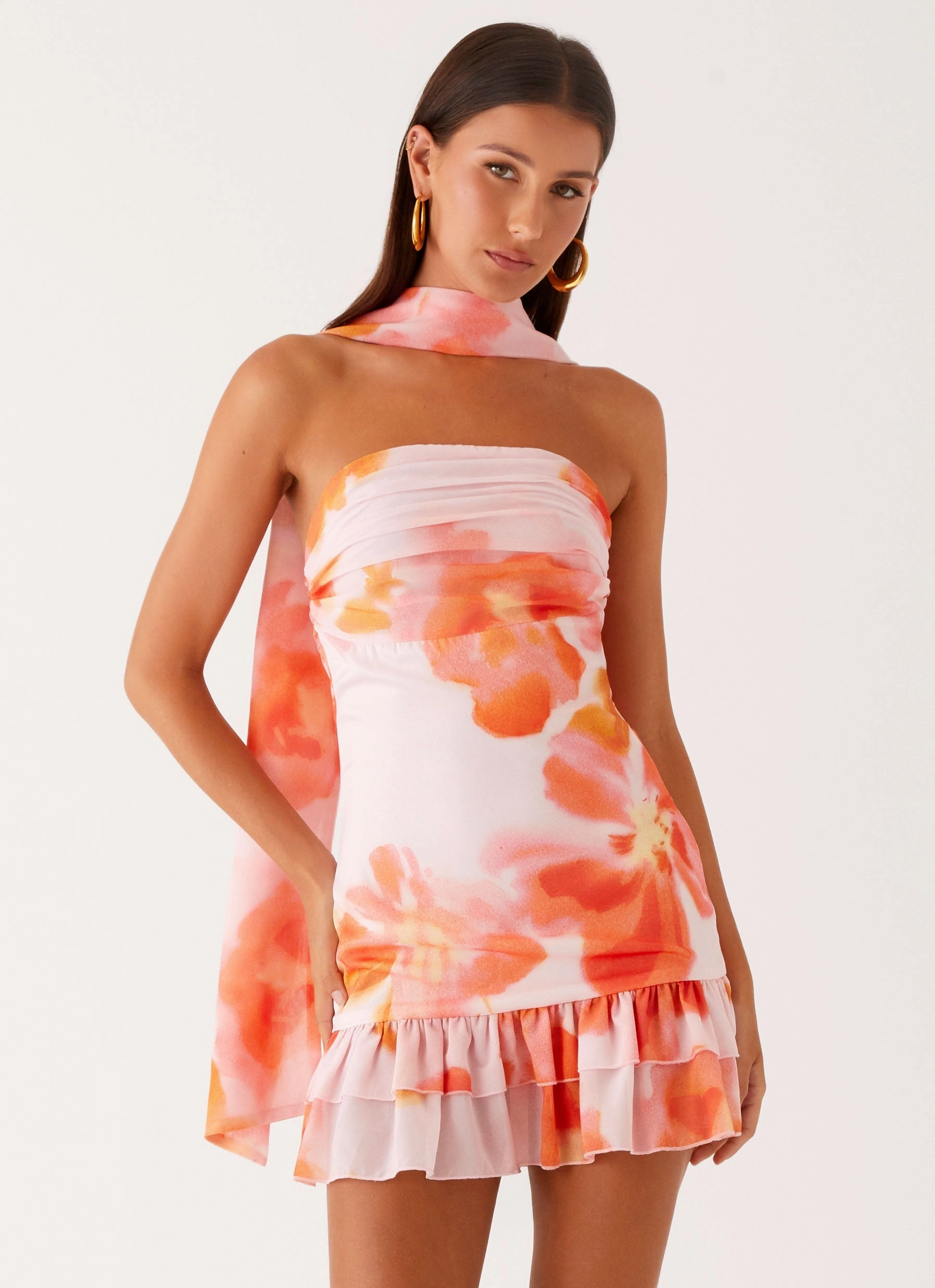 Outdoor Ready Sleek Volume Manon Scarf Mini Dress - Blushing Blossom