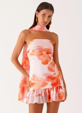Outdoor Ready Sleek Volume Manon Scarf Mini Dress - Blushing Blossom