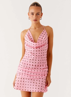 Tie-dye Ready Glow Cyna Cowl Mini Dress - Strawberry Dot