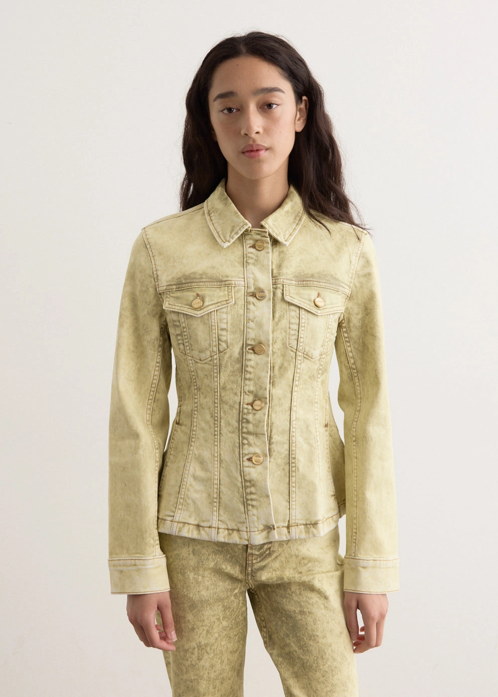 Relaxed Fit Silhouette Foil Overdyed Denim Fitted Blazer