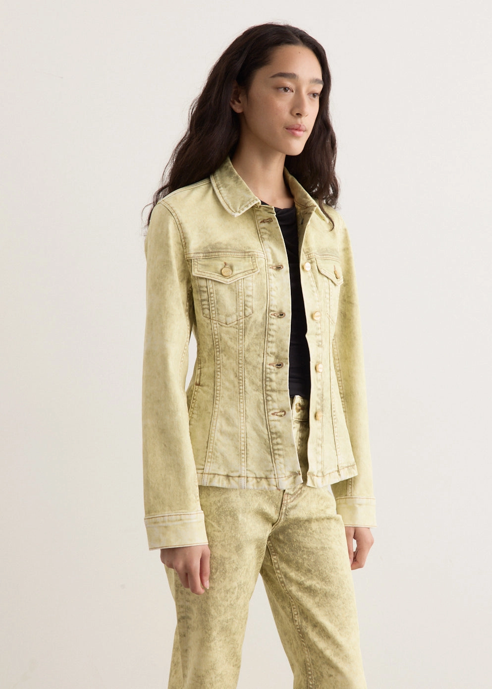 Foil Overdyed Denim Fitted Blazer Comfy Fit Piece