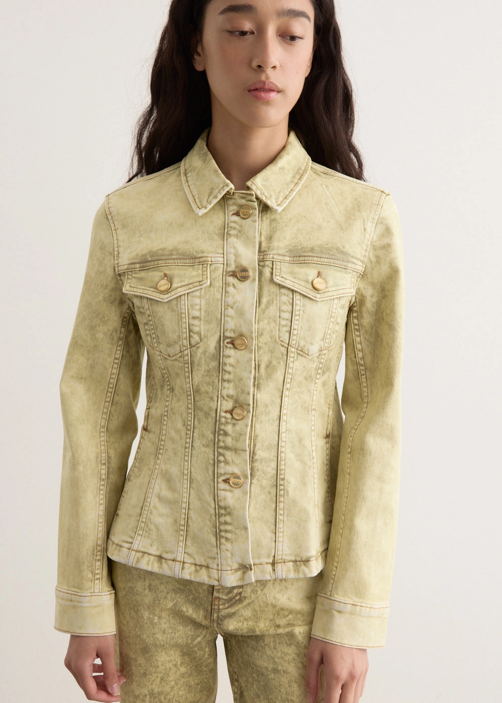 Transitional Layer Sun Protective Fabric Foil Overdyed Denim Fitted Blazer