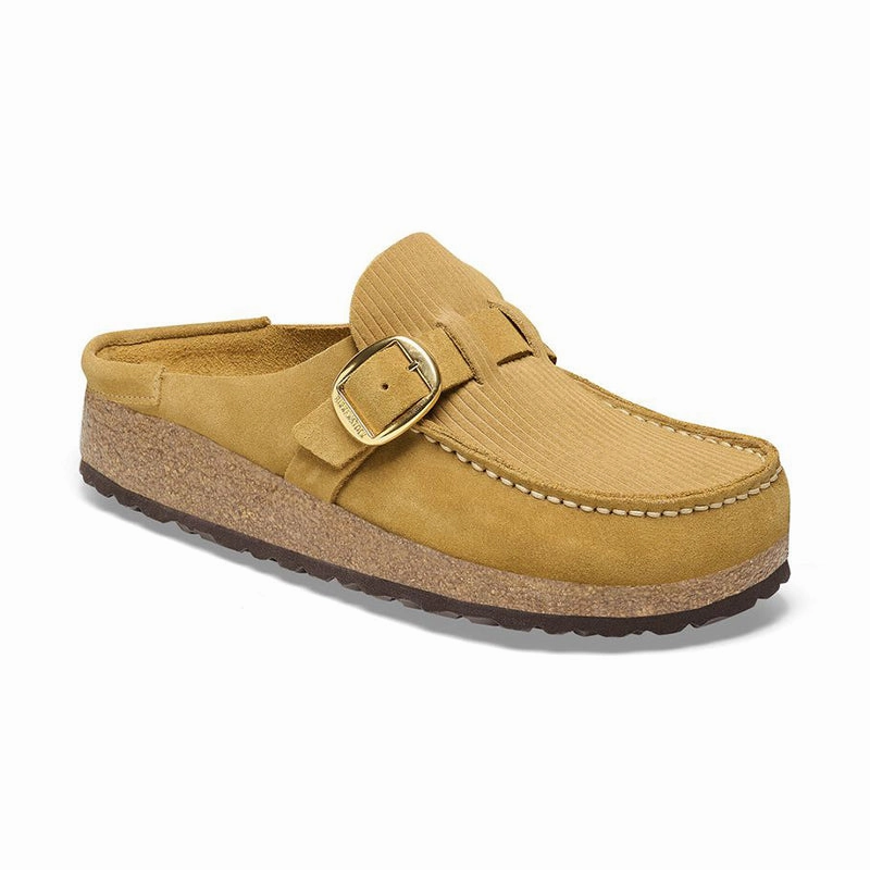 Women's Buckley Narrow Corduroy Cork Brown Suede Comfort Slides Cool Weather Sandals