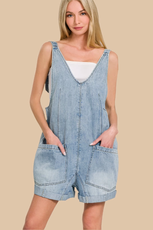 DANNIE DENIM SHORT OVERALLS All Size Fit Street Mood
