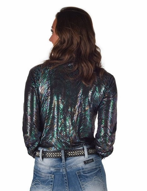 Summer Must-have Cowgirl Tuff Womens Foil Lightweight Zebra Polyester L/S Shirt