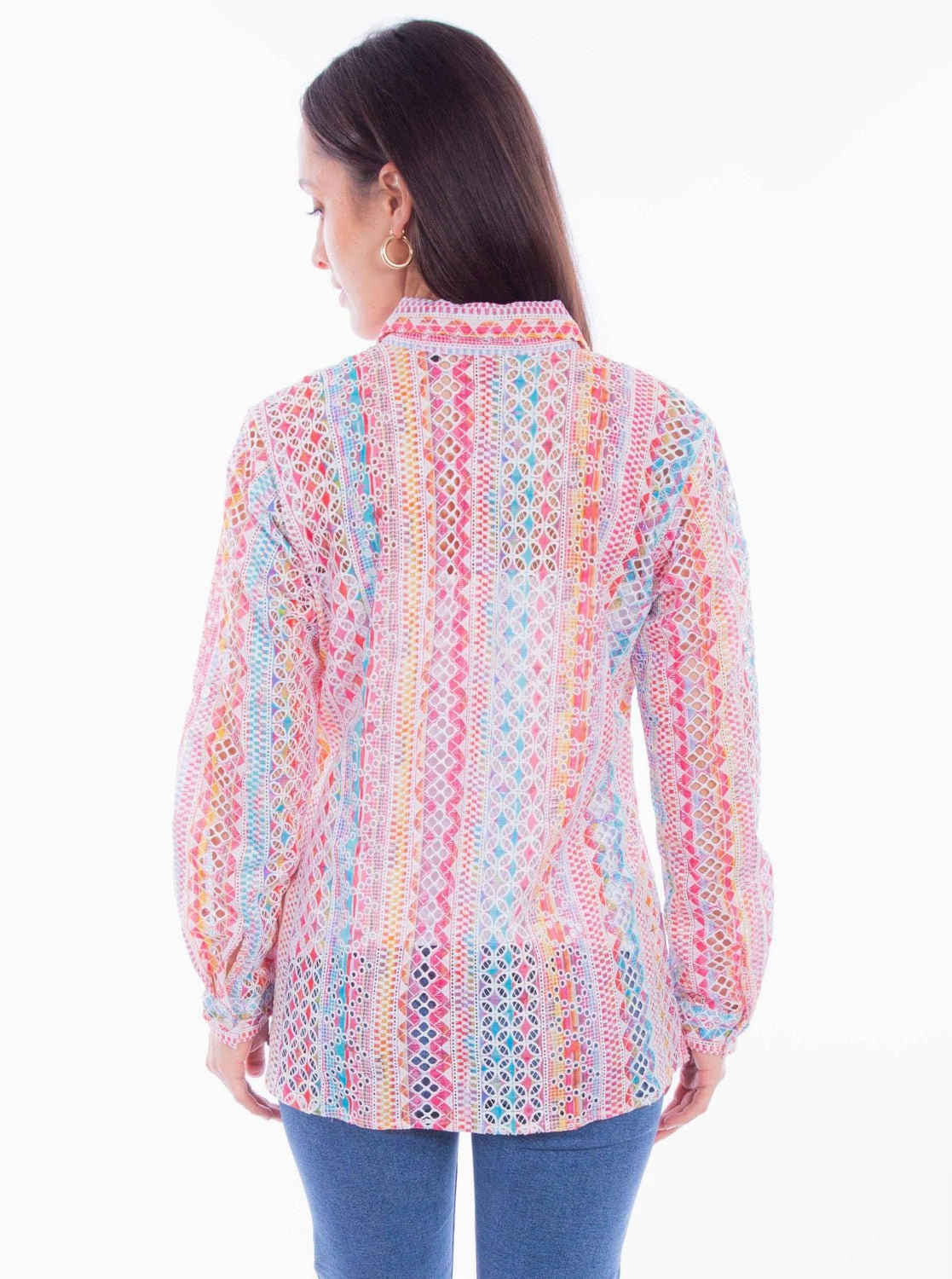 Scully Womens Eyelet Button Pink 100% Cotton L/S Blouse Winter Collection Airflow Ventilation System