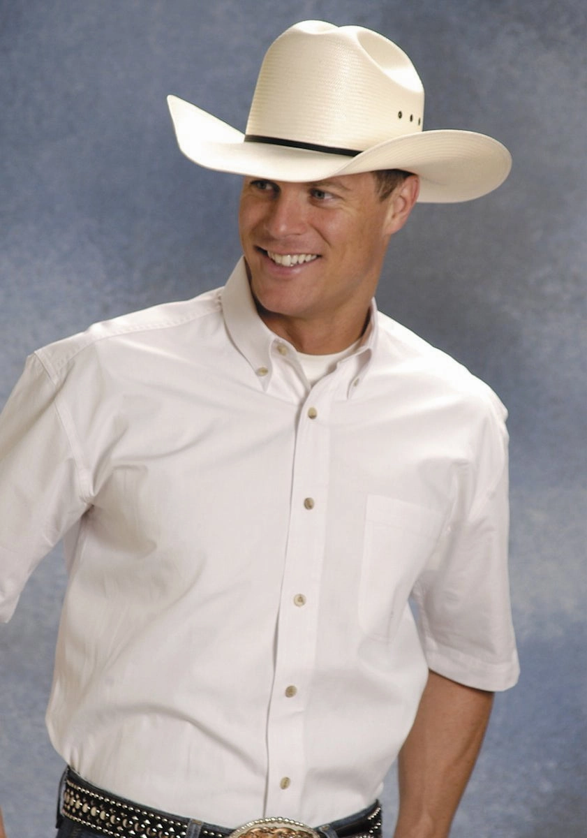 Roper Mens White 100% Cotton S/S 1 Pkt Button Down Poplin Western Shirt Winter Fashion