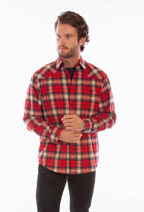 Scully Mens Red 100% Cotton Western Plaid L/S Shirt bohemian flair
