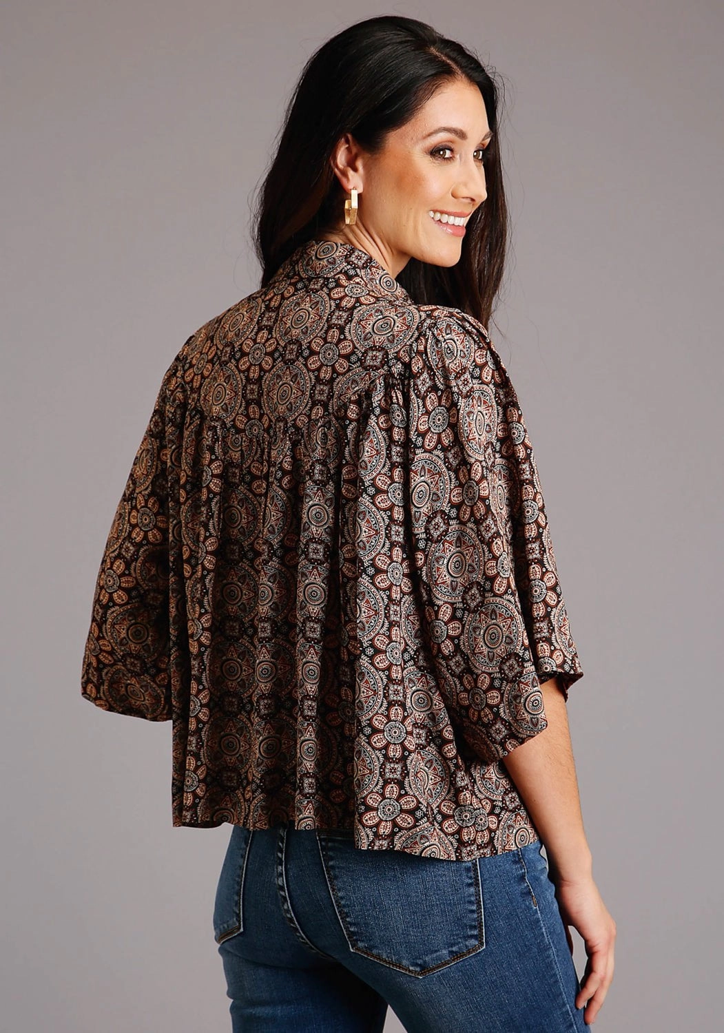 Stetson Womens Brown Rayon/Nylon Prairie Paisley S/S Blouse Unisex Choice