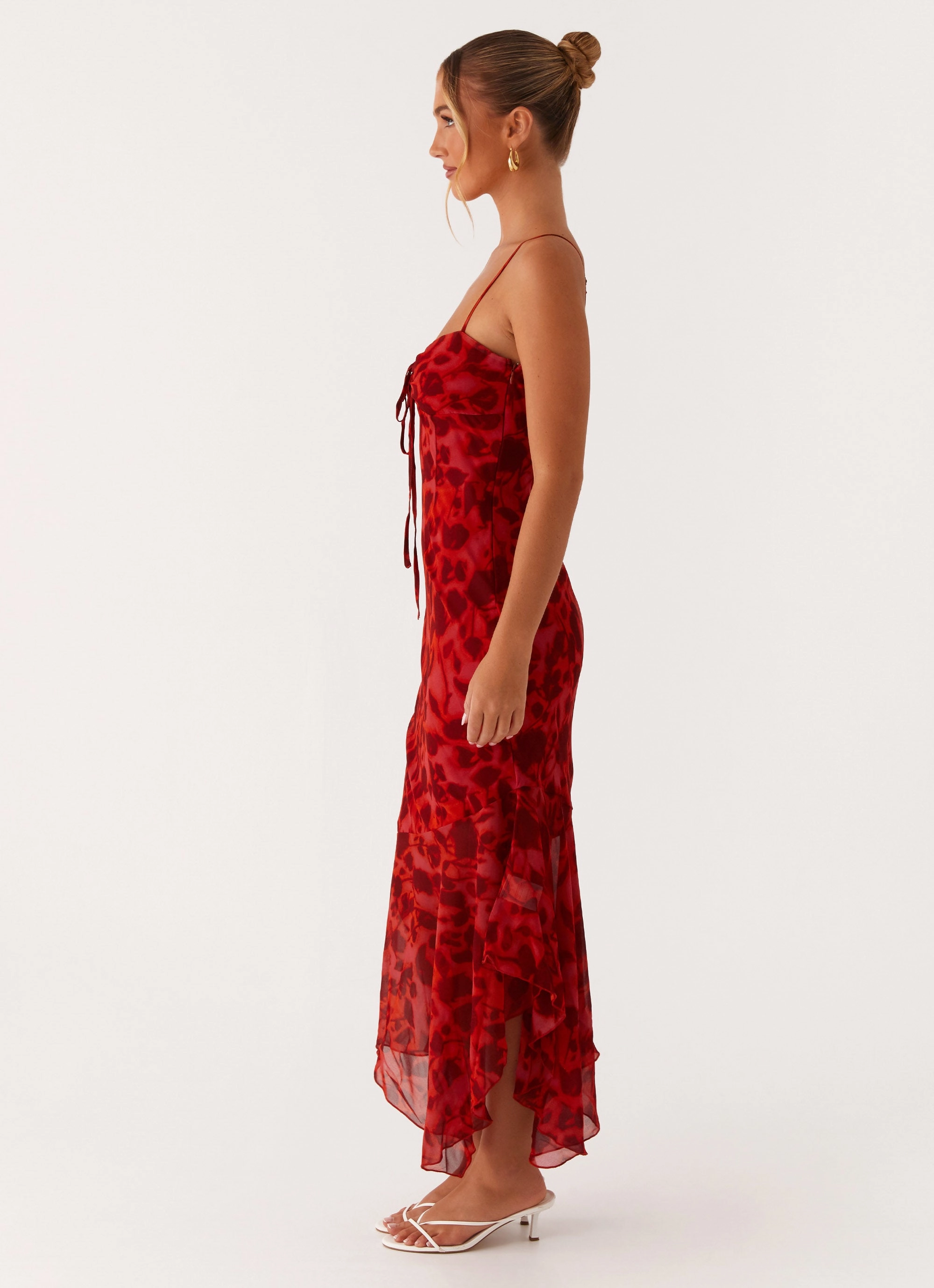 Sally Midi Dress - Deep Red Floral Minimal Touch