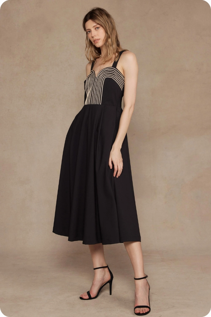 Sheer Layer Francine Contrast Stitch Midi Dress