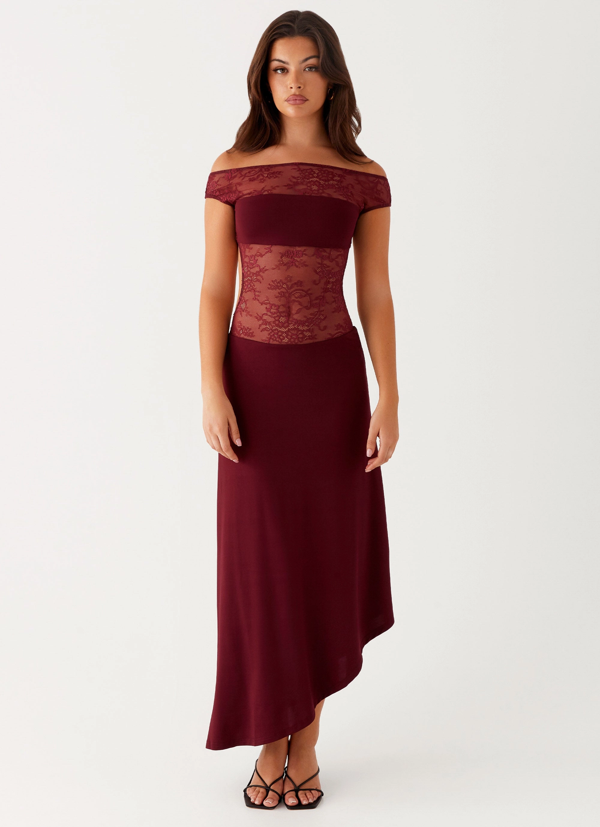 Francoise Lace Midi Dress - Burgundy Street-Style petite size