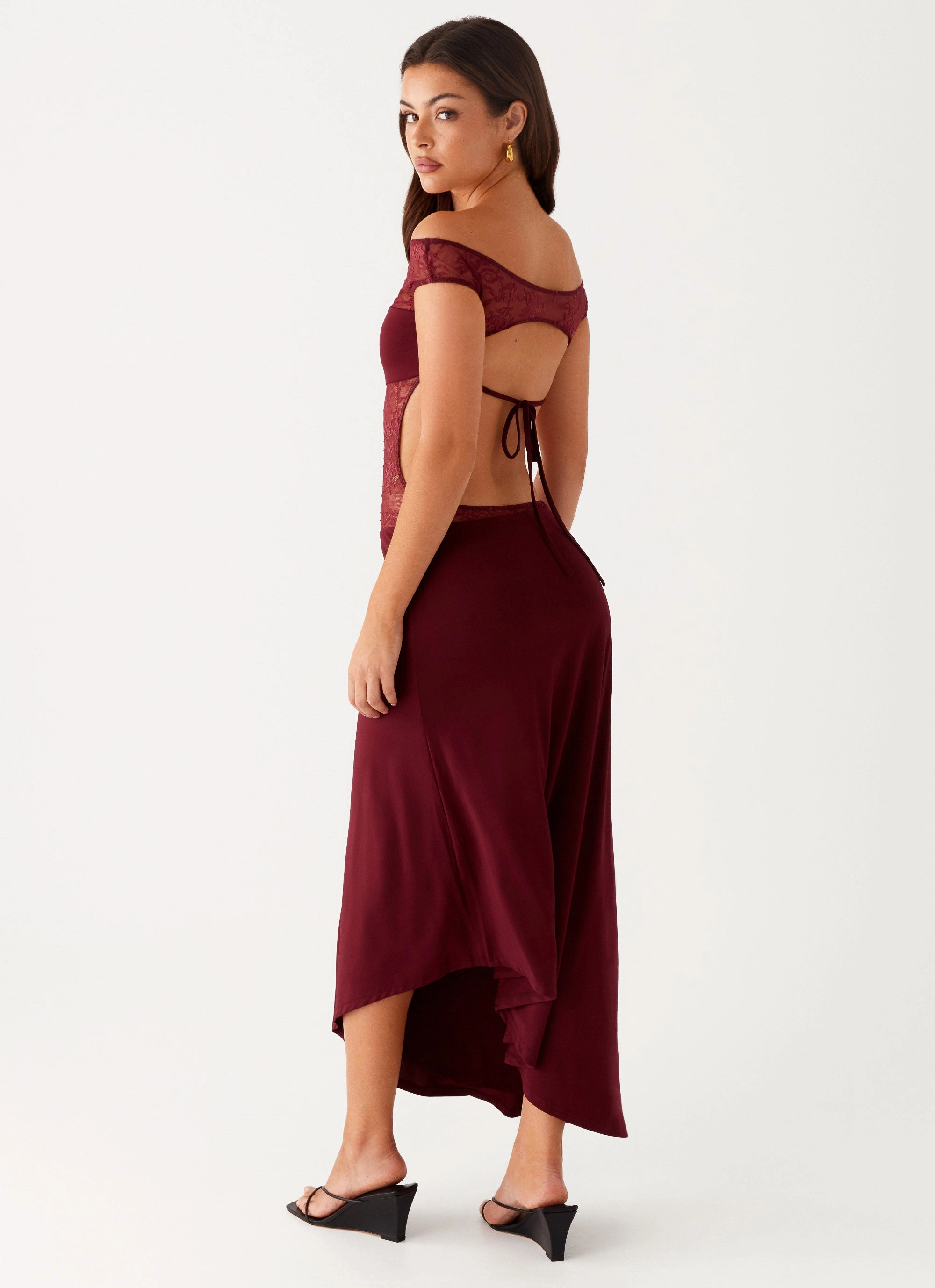 Francoise Lace Midi Dress - Burgundy Relax Cut