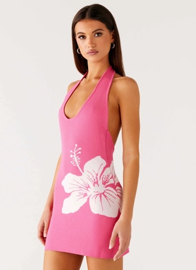 Aloha Knit Mini Dress - Pink Urban Aesthetic Boho Tone