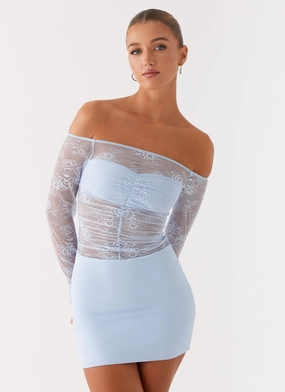 Tiered-Skirt Social Ease Collide Lace Mini Dress - Blue