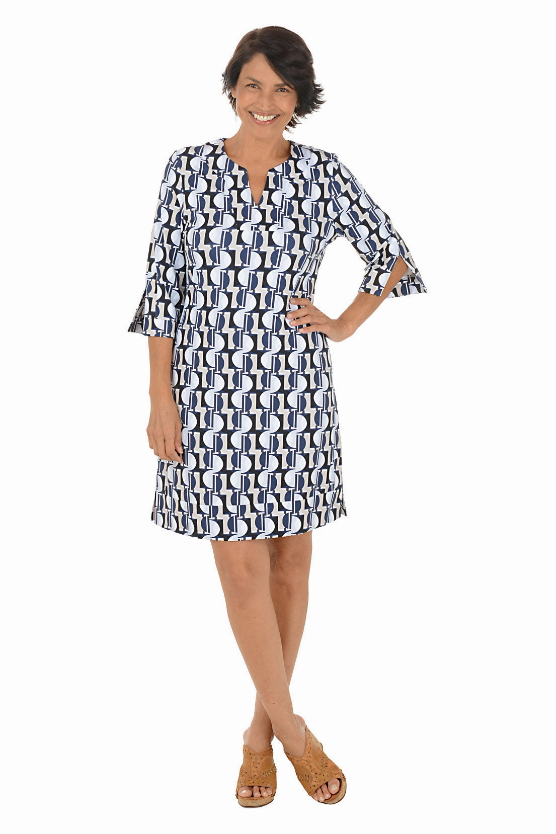 Pale Half Moon UPF50  Split Neck Travel Dress Radiant Mood