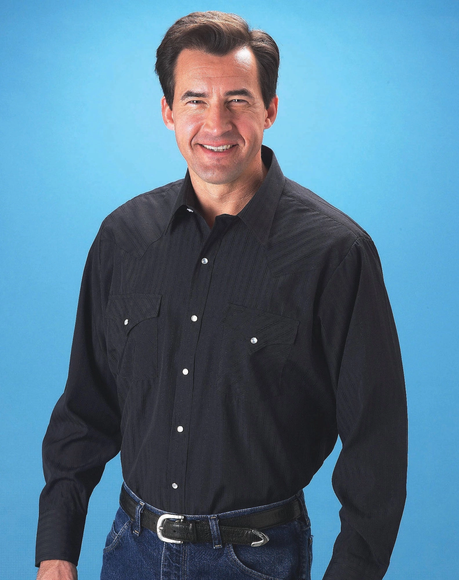 Must-Have Item Ombre look Ely & Walker Mens Tone on Tone Black Western Shirt L/S Poly/Cotton Big