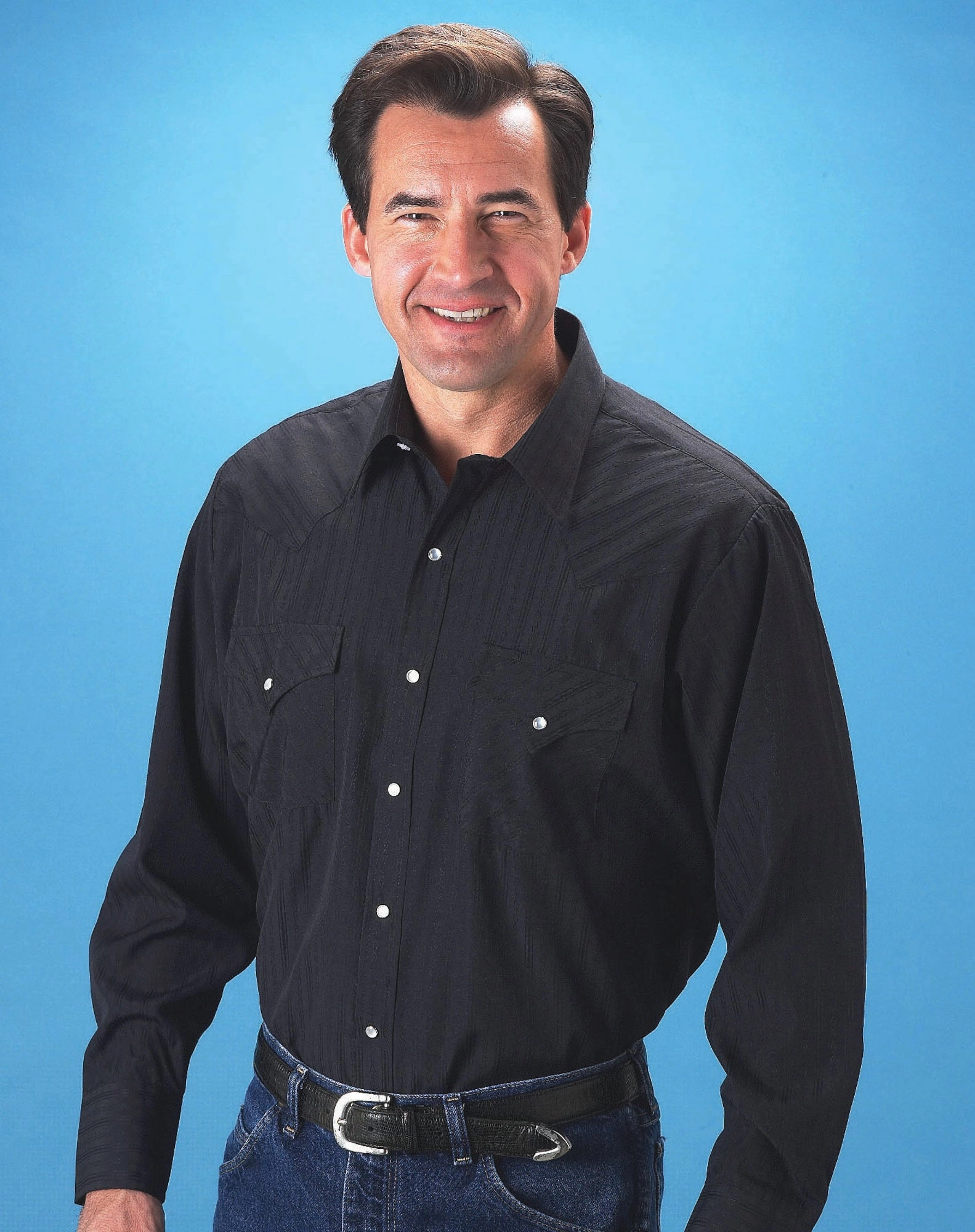 Ely & Walker Mens Tone on Tone Black Western Shirt L/S Poly/Cotton Big Moisture Wicking Layer