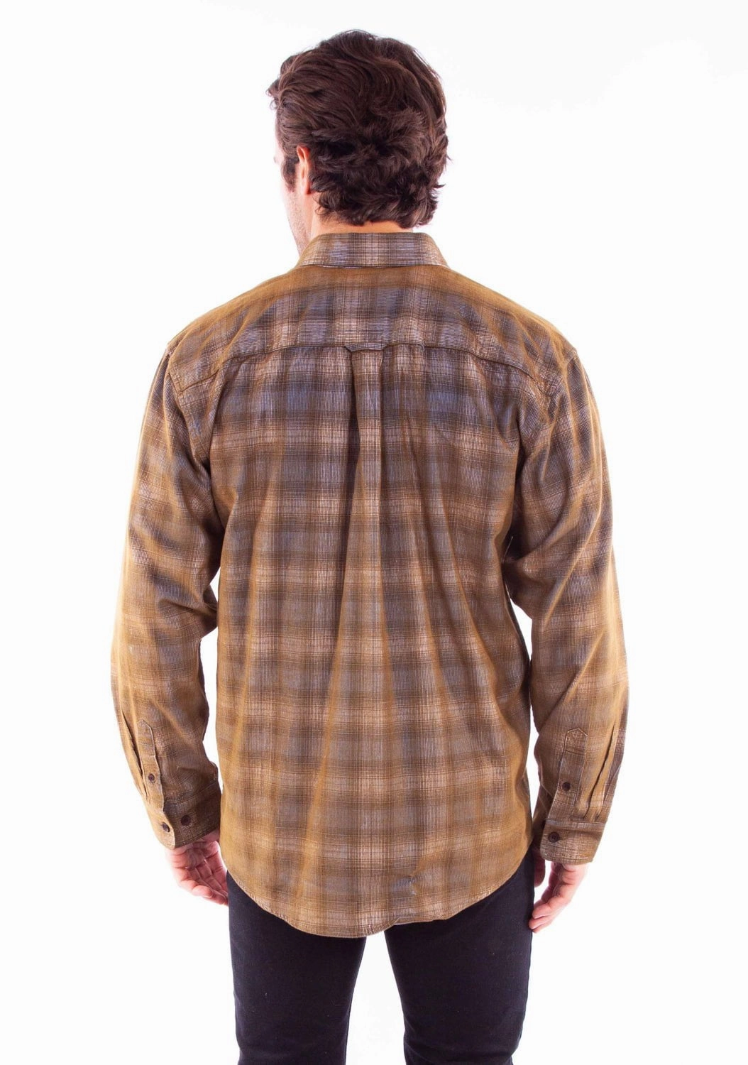 Breathable back panel V-neck style Scully Mens Corduroy Plaid Blue/Brown 100% Cotton L/S Shirt
