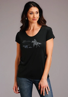 Lightweight Comfort Holiday Outfit Stetson Womens Black Poly/Rayon Lasso Action S/S T-Shirt