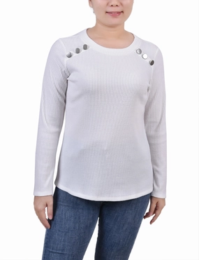 Cold Trend Long Sleeve Ribbed Button Detail Top