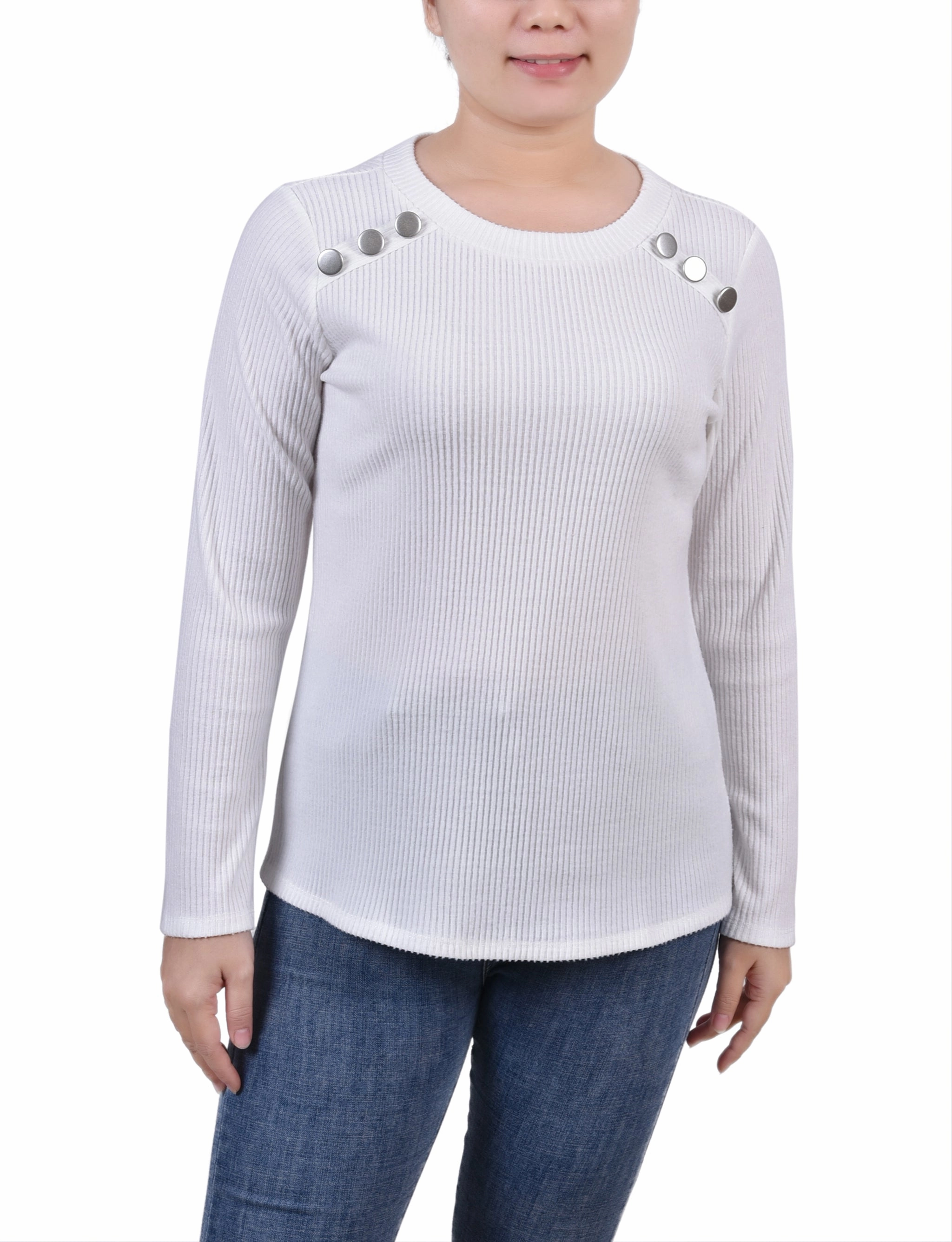 Cold Trend Long Sleeve Ribbed Button Detail Top