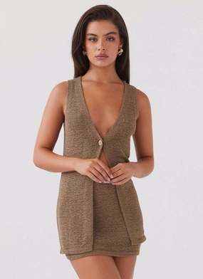 Capri Glow Knit Top - Khaki Two Tone Trim Feminine Charm