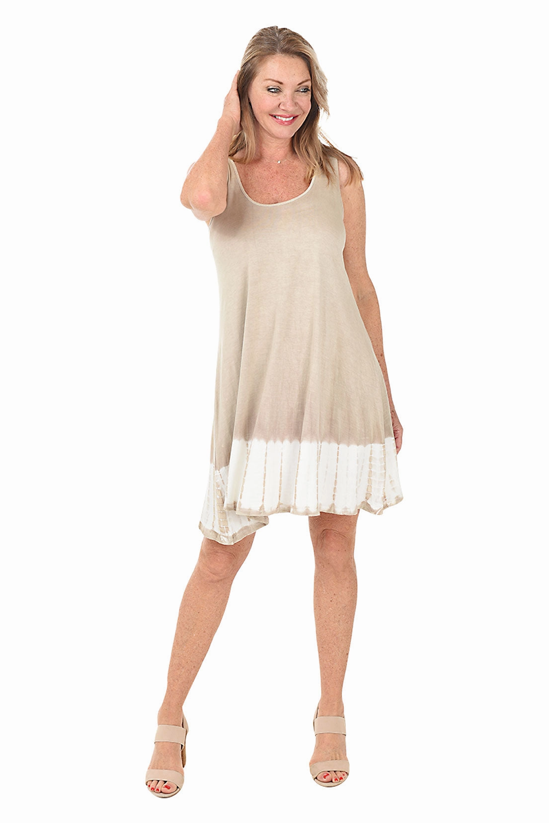 Sophisticated Look Classic Line Champagne Tie-Dye Border Sleeveless Dress