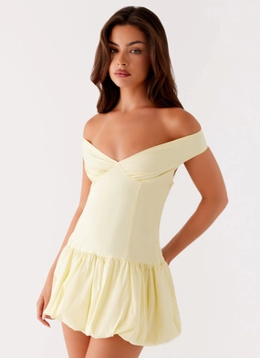 Spring Flow Elegant Outline Endless Romance Off Shoulder Mini Dress - Yellow