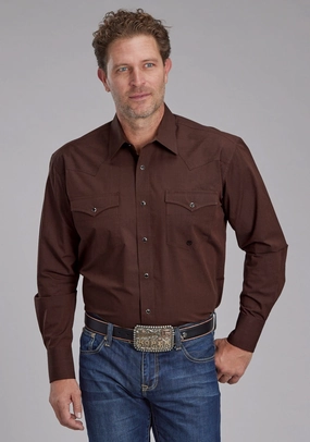 Roper Mens 2162 Black Fill Brown 100% Cotton L/S Shirt Plaid Design