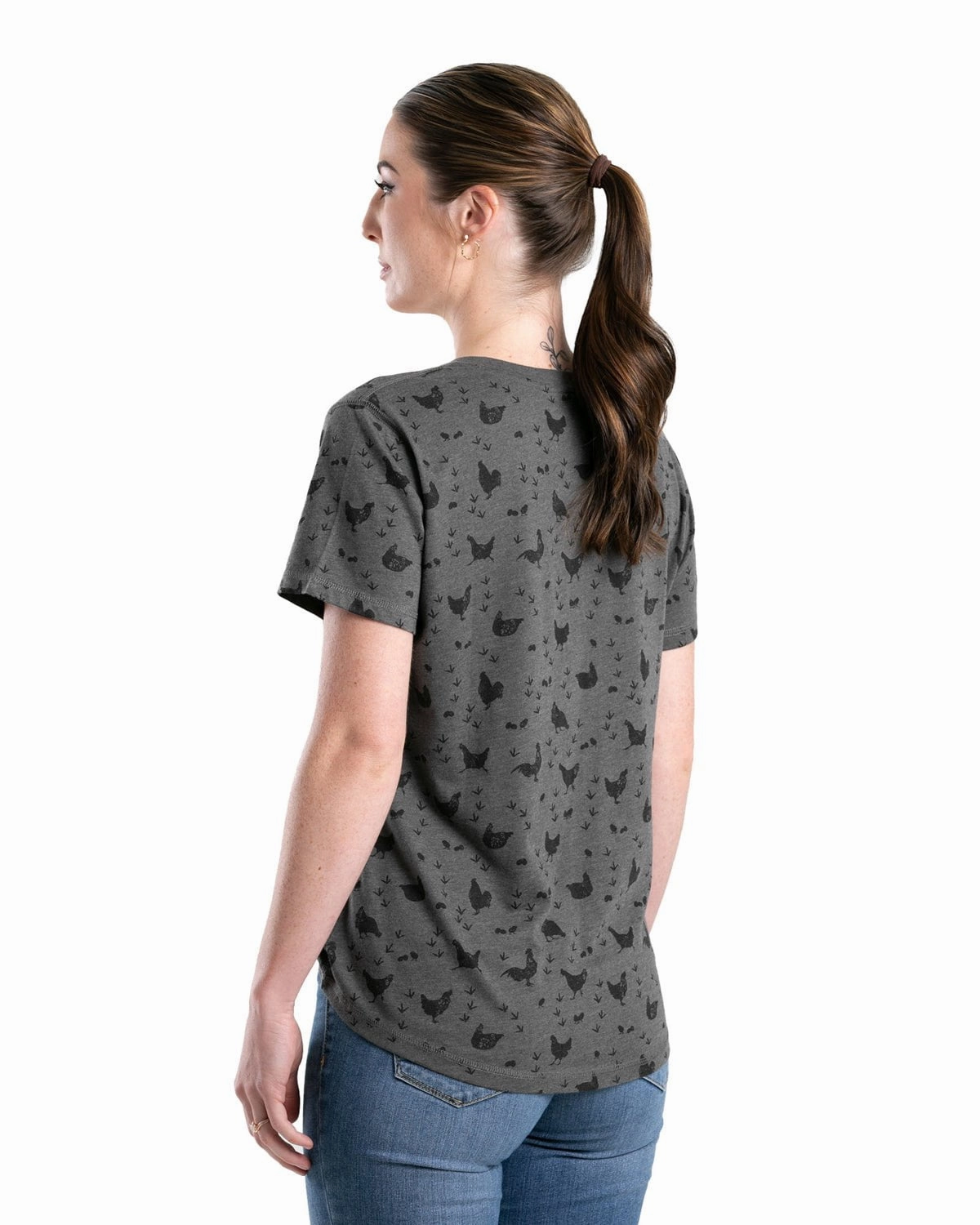 Berne Womens Performance V-Neck Chicken Print Cotton Blend S/S T-Shirt elegant design Vibrant Colors